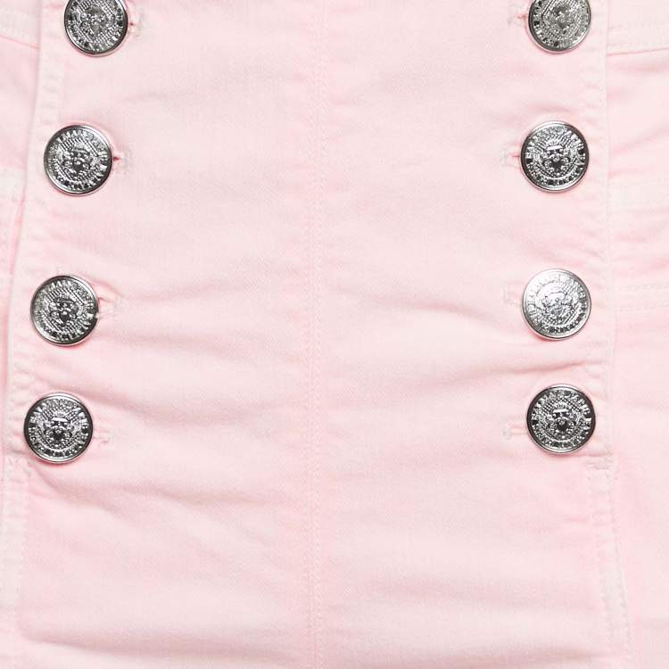 Pre Owned Balmain Pink Denim Button Detail Jeans M Waist 28"