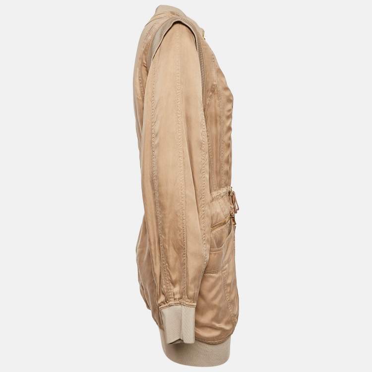 Pre Owned Balmain Beige Gabardine Long Zip-Up Jacket S