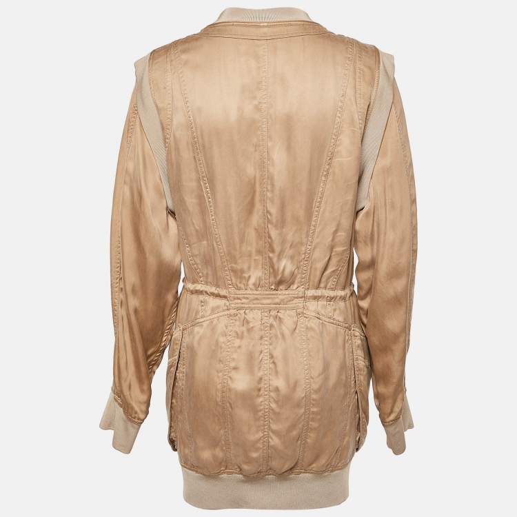 Pre Owned Balmain Beige Gabardine Long Zip-Up Jacket S