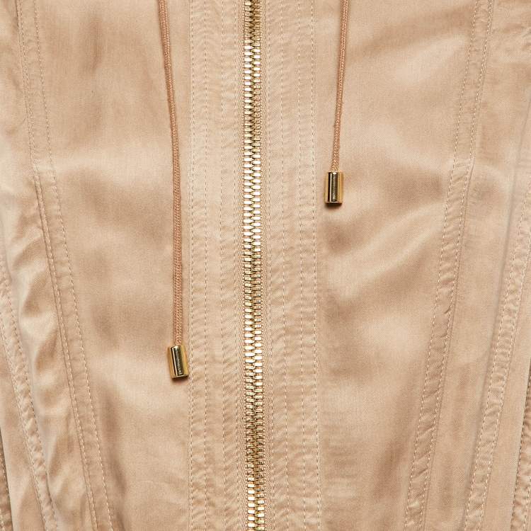Pre Owned Balmain Beige Gabardine Long Zip-Up Jacket S