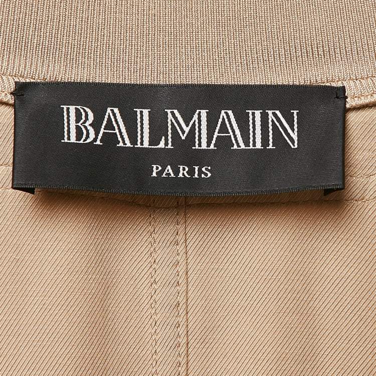 Pre Owned Balmain Beige Gabardine Long Zip-Up Jacket S