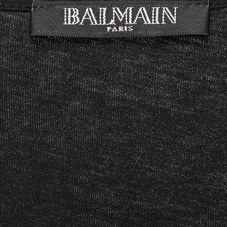 Pre Owned Balmain Black Logo Print Cotton Knit Button Detail Sleeveless Top S