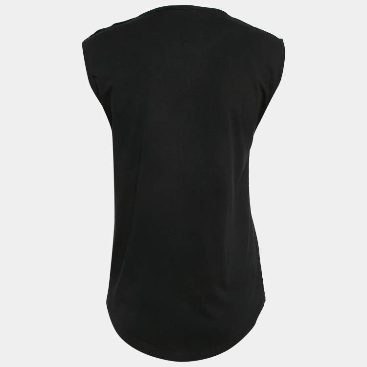 Pre Owned Balmain Black Logo Print Cotton Knit Button Detail Sleeveless Top S