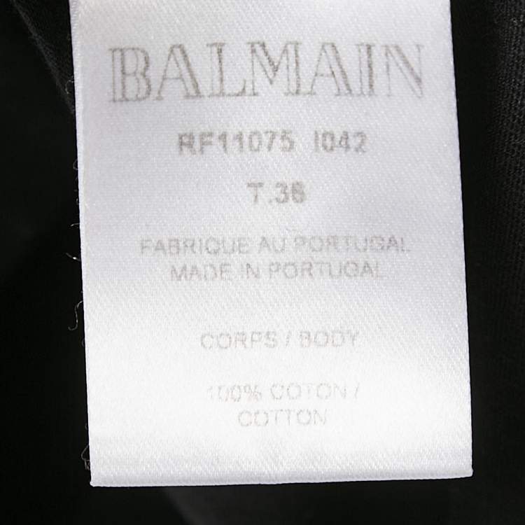 Pre Owned Balmain Black Logo Print Cotton Knit Button Detail Sleeveless Top S