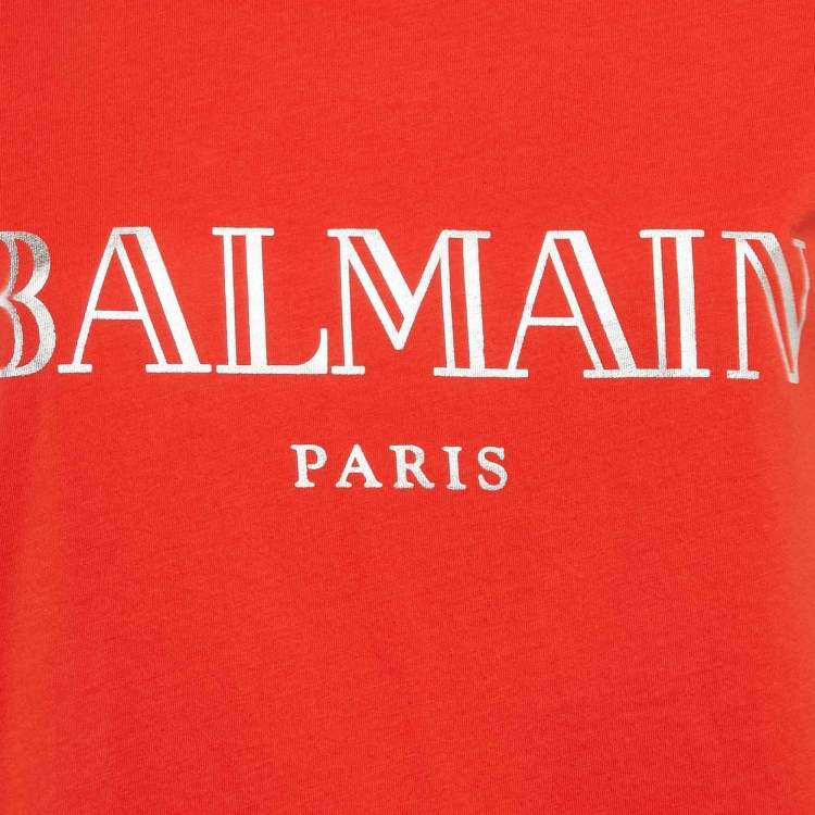 Pre Owned Balmain Red Logo Print Cotton Knit Button Front Sleeveless S