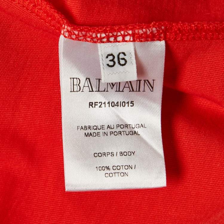 Pre Owned Balmain Red Logo Print Cotton Knit Button Front Sleeveless S