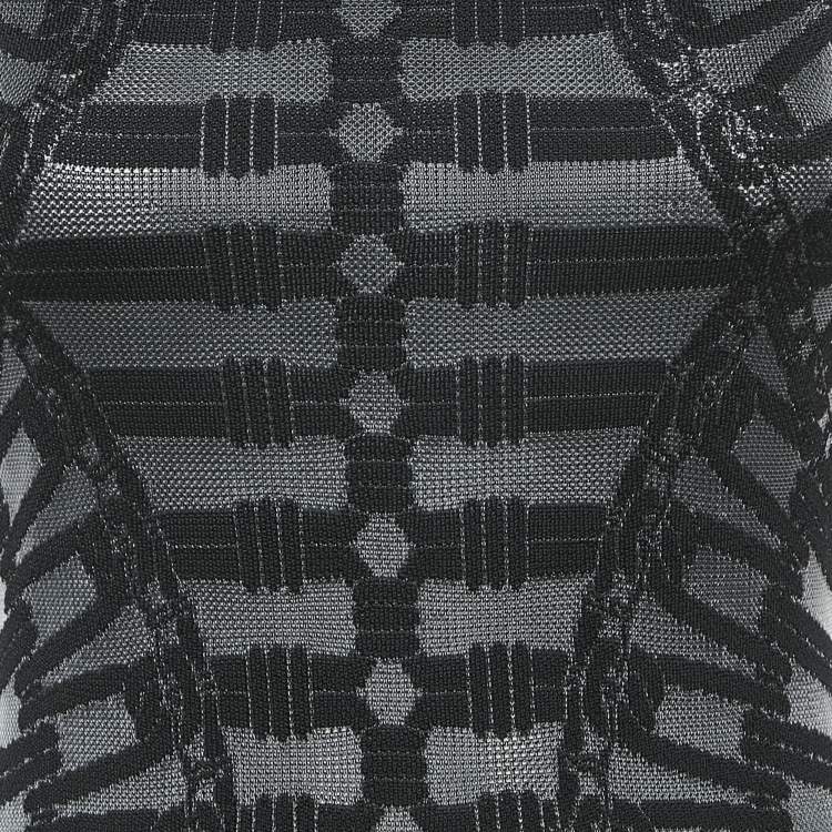 Pre Owned Balmain Black Patterned Knit Sleeveless Mini Bodycon Dress S