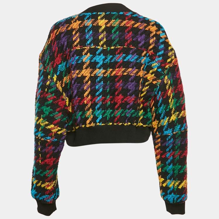 Pre Owned Balmain Multicolor Houndstooth Cotton Blend Eyelet Detail Open Front Jacket S