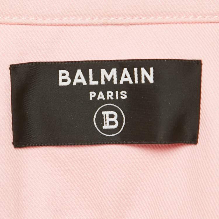 Pre Owned Balmain Pink Denim Buttoned Detailed Cropped Jacket S