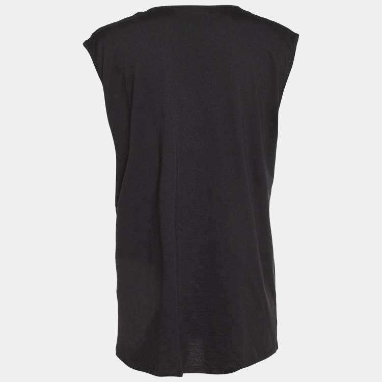 Pre Owned Balmain Black Logo Print Jersey Sleeveless T-Shirt L