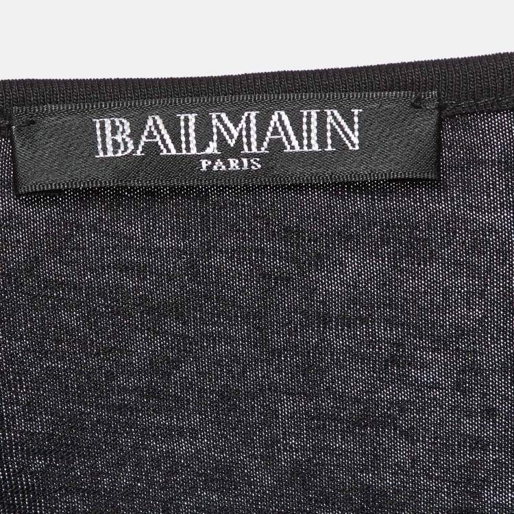 Pre Owned Balmain Black Logo Print Jersey Sleeveless T-Shirt L