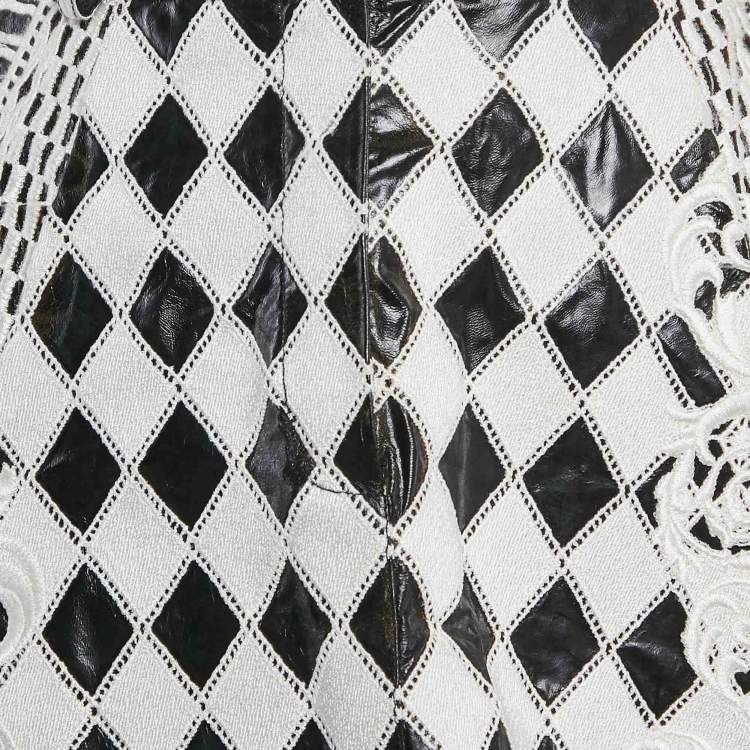 Pre Owned Balmain Black/White Crystal Embellished Wool and Leather Blazer and Skirt S