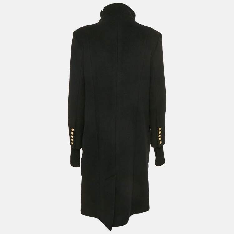 Pre Owned Balmain Black Wool Felt High Neck Coat M