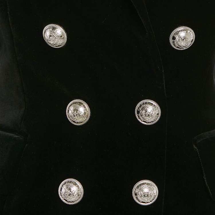 Pre Owned Balmain Black Velvet Double Breasted Blazer Dress S