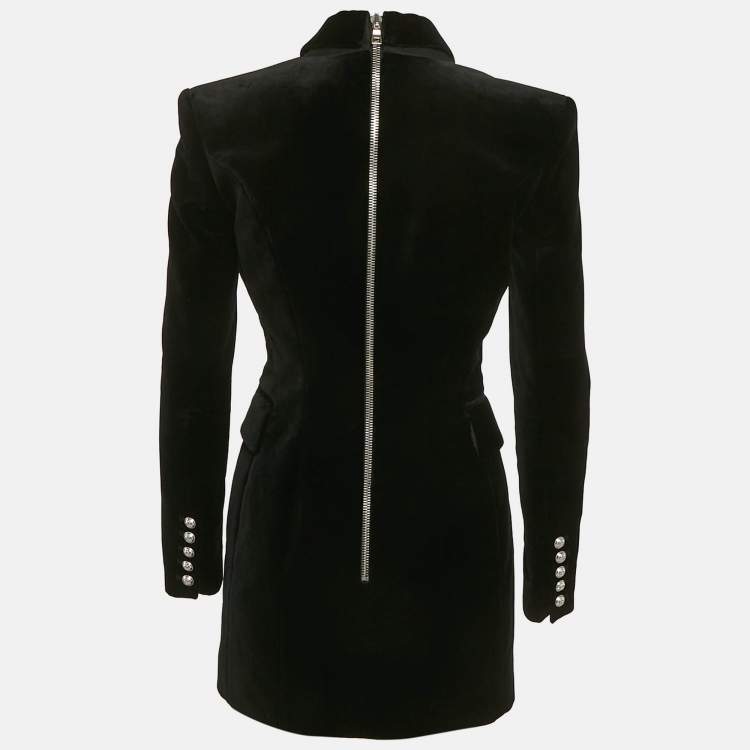 Pre Owned Balmain Black Velvet Double Breasted Blazer Dress S