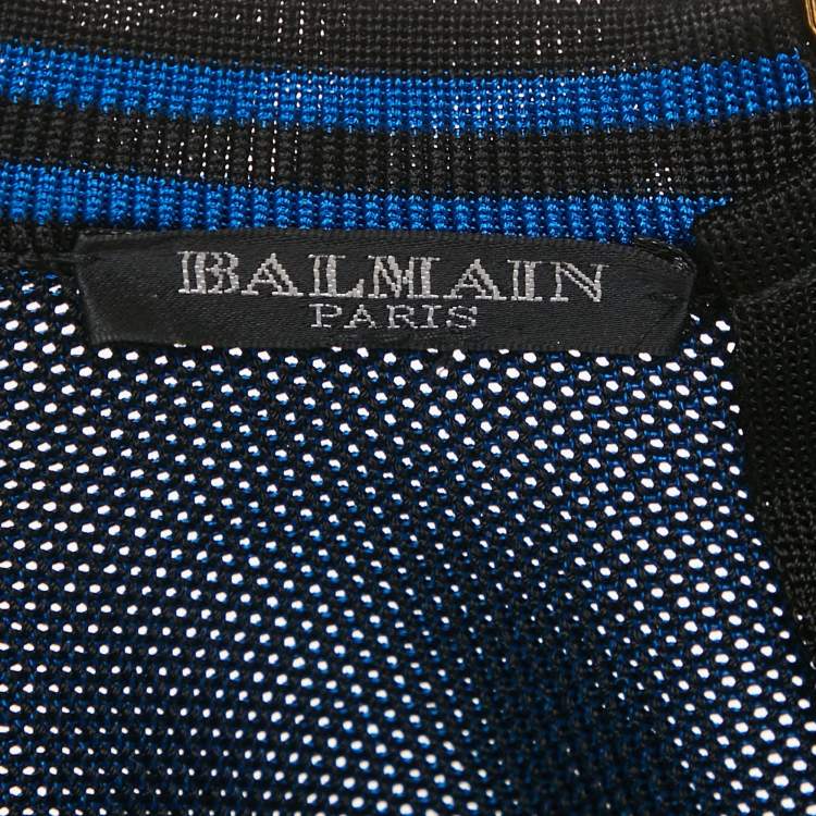 Pre Owned Balmain Black/Blue Leopard Knit Lace-Up Mini Dress S
