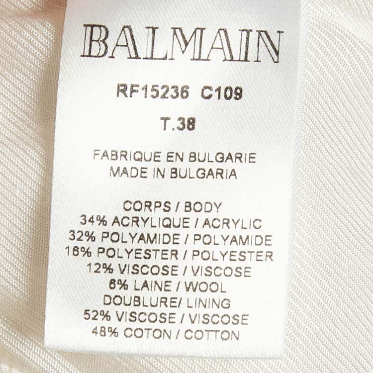 Pre Owned Balmain Off-White Tweed Gold Tone Button Detail Shorts M