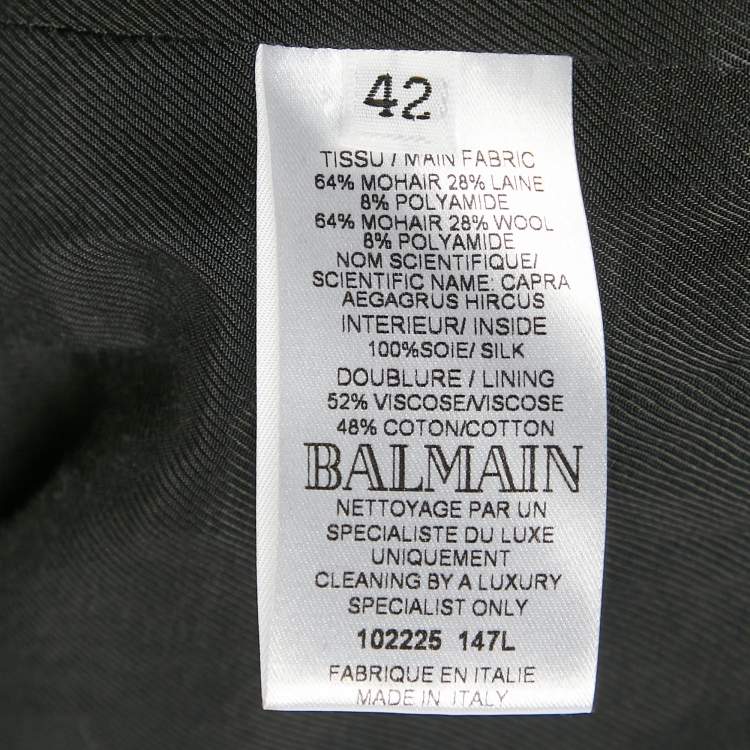Pre Owned Balmain Black Shearling Double Breasted Long Coat L