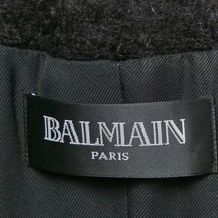 Pre Owned Balmain Black Shearling Double Breasted Long Coat L