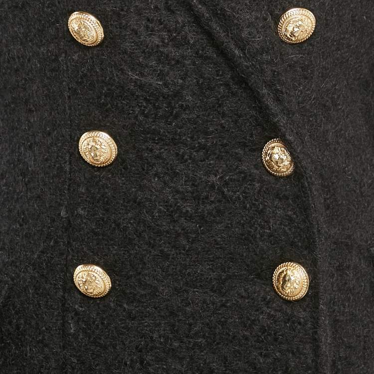 Pre Owned Balmain Black Shearling Double Breasted Long Coat L