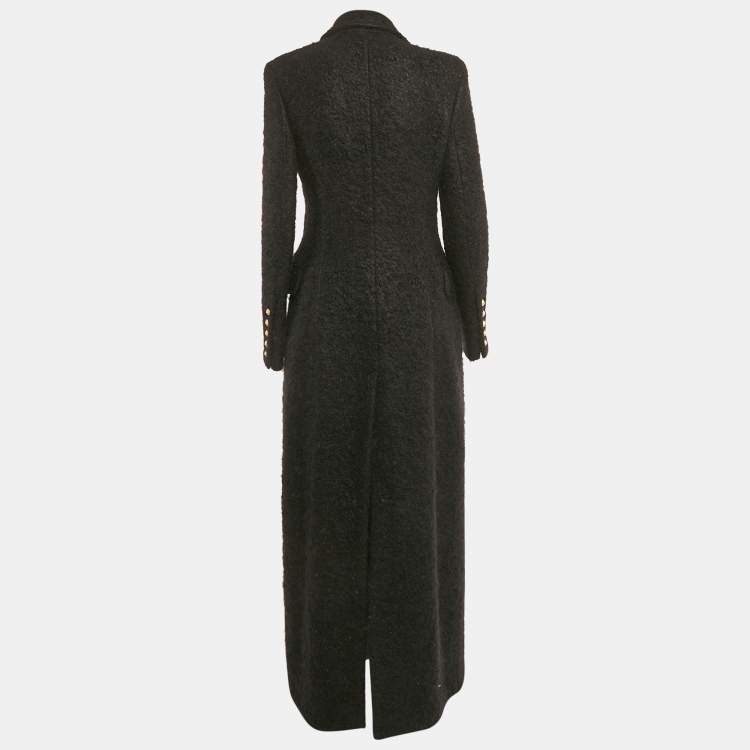 Pre Owned Balmain Black Shearling Double Breasted Long Coat L