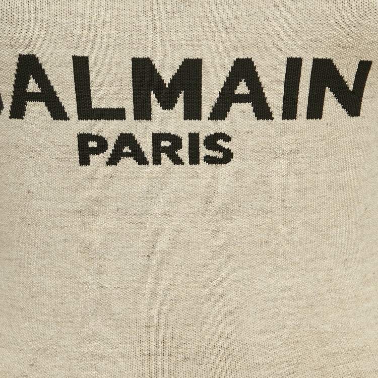 Pre Owned Balmain Beige Linen Blend Knit Round Neck Bodysuit S