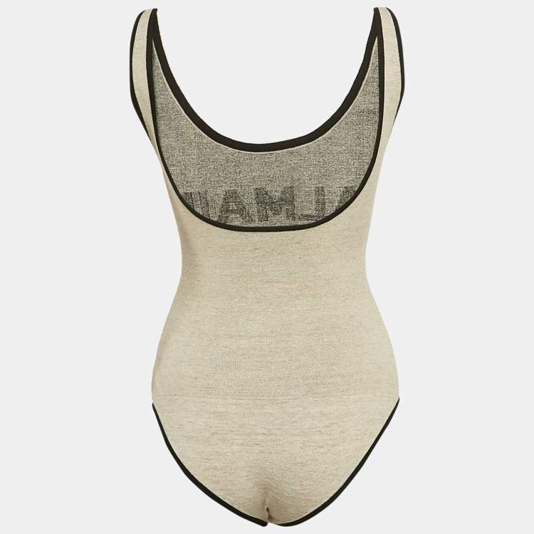Pre Owned Balmain Beige Linen Blend Knit Round Neck Bodysuit S