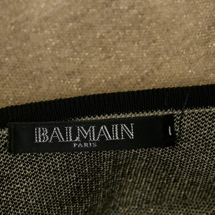 Pre Owned Balmain Beige Linen Blend Knit Round Neck Bodysuit S