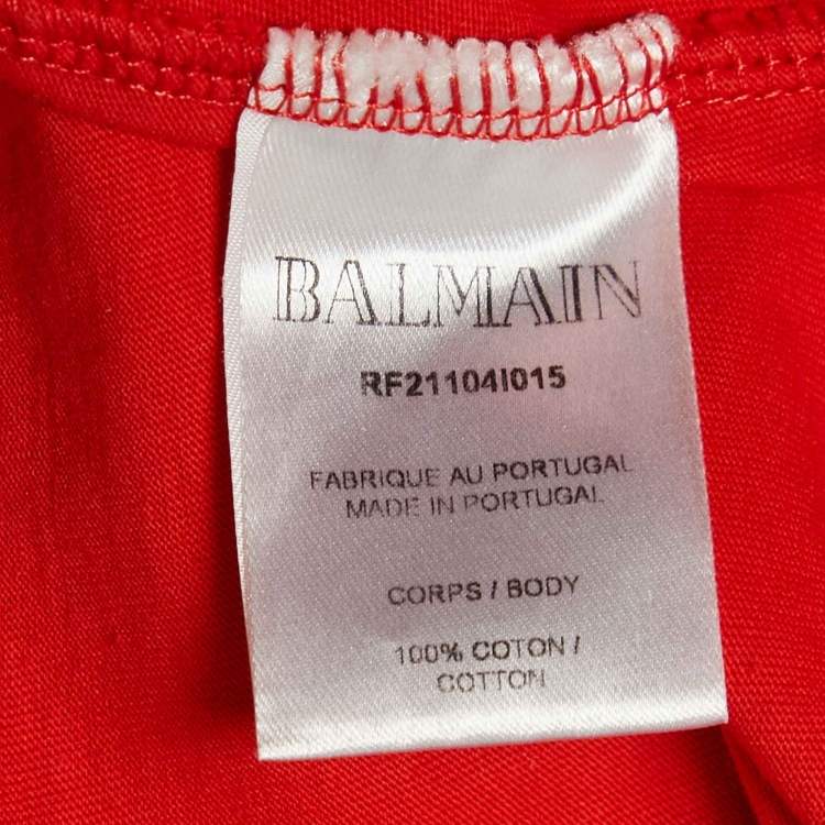 Pre Owned Balmain Orange Logo Print Jersey Button Detail Sleeveless T-Shirt S