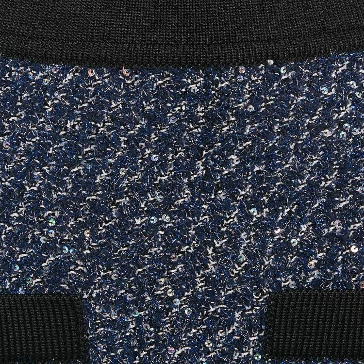 Pre Owned Balmain Blue Metallic Tweed Sequin Embellished Mini Skirt M