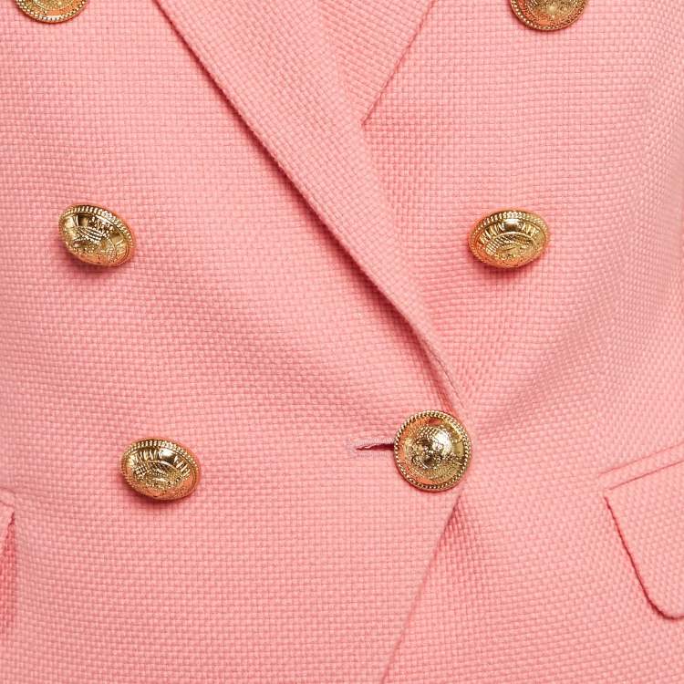 Pre Owned Balmain Pink Cotton Canvas Double Breasted Blazer S