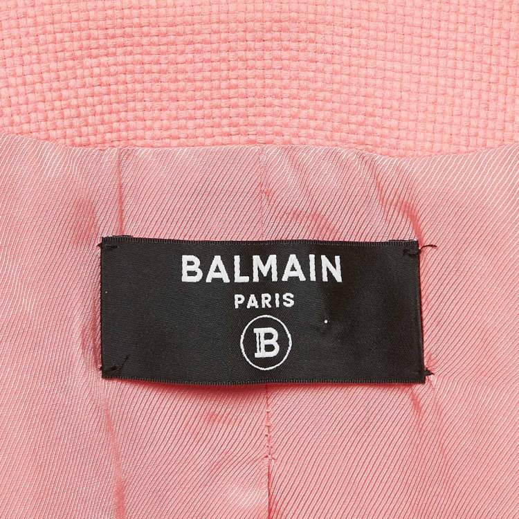 Pre Owned Balmain Pink Cotton Canvas Double Breasted Blazer S