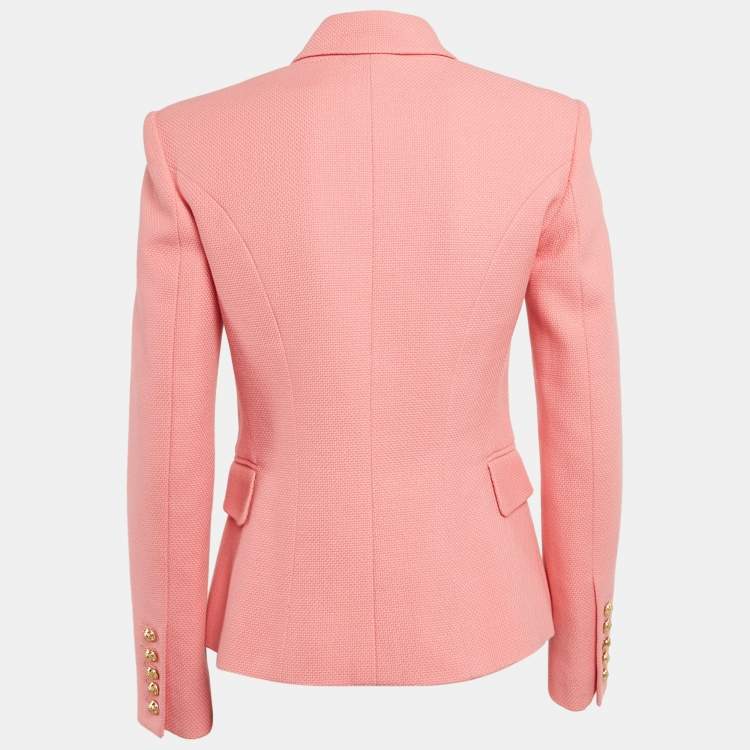 Pre Owned Balmain Pink Cotton Canvas Double Breasted Blazer S