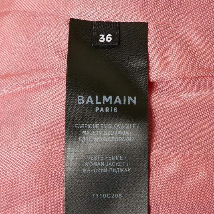 Pre Owned Balmain Pink Cotton Canvas Double Breasted Blazer S