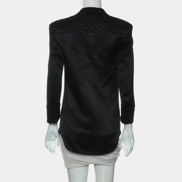 Pre Owned Balmain Black Double-Breasted Blazer With Quilted Shoulder FR 36