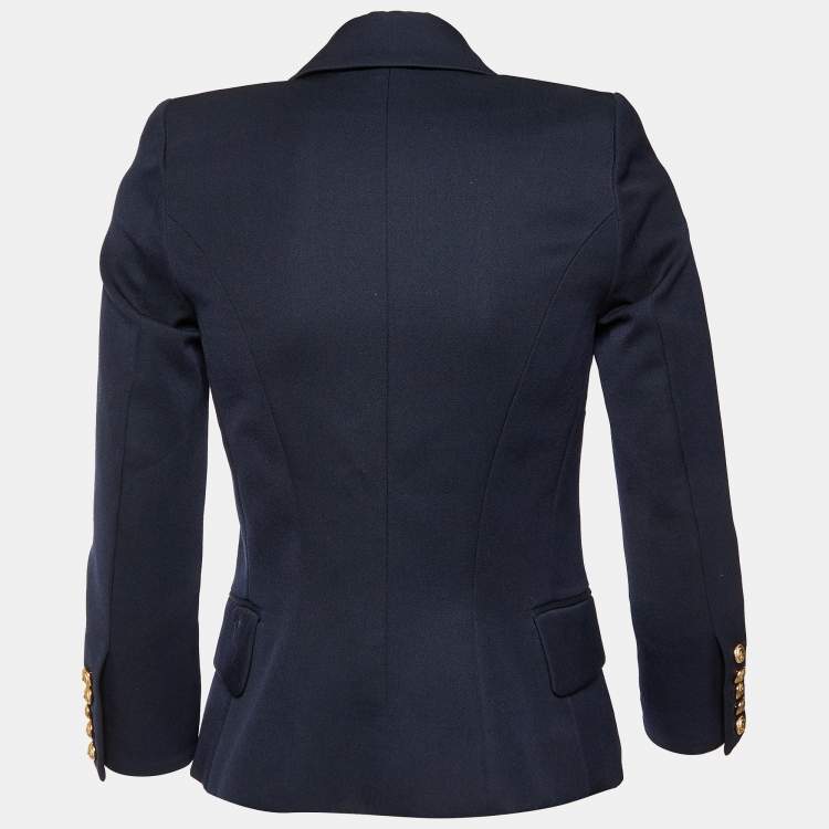 Pre Owned Balmain Navy Blue Wool Double Breasted Jacket S