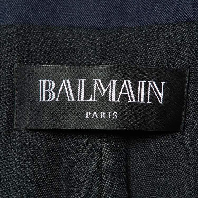 Pre Owned Balmain Navy Blue Wool Double Breasted Jacket S