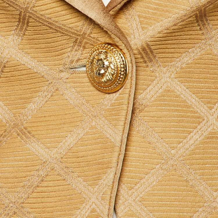 Pre Owned Balmain Beige Diamond Pattern Cotton & Silk Tailored Blazer S