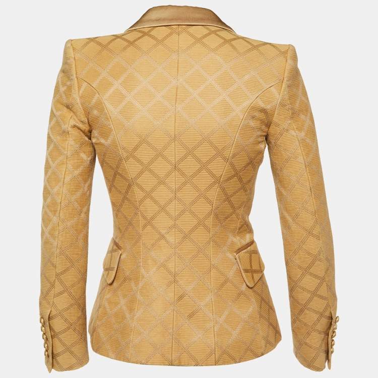 Pre Owned Balmain Beige Diamond Pattern Cotton & Silk Tailored Blazer S