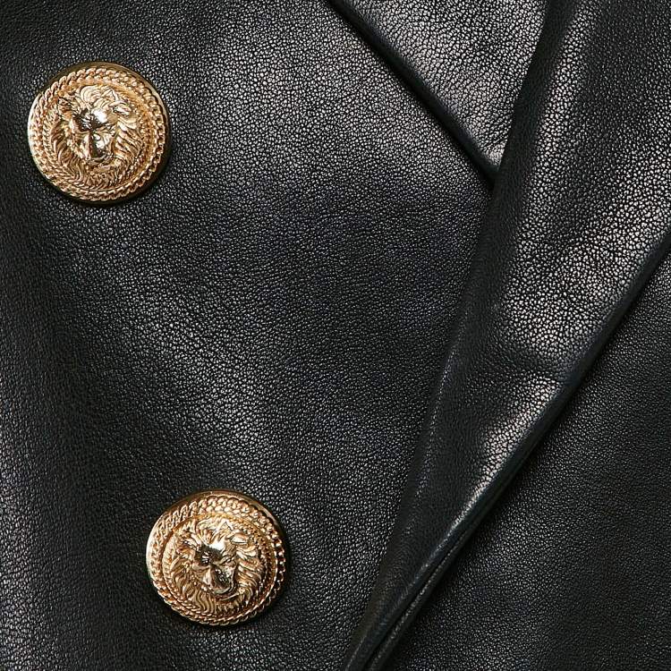 Pre Owned Balmain Black Leather Double Breasted Button Detail Jacket M