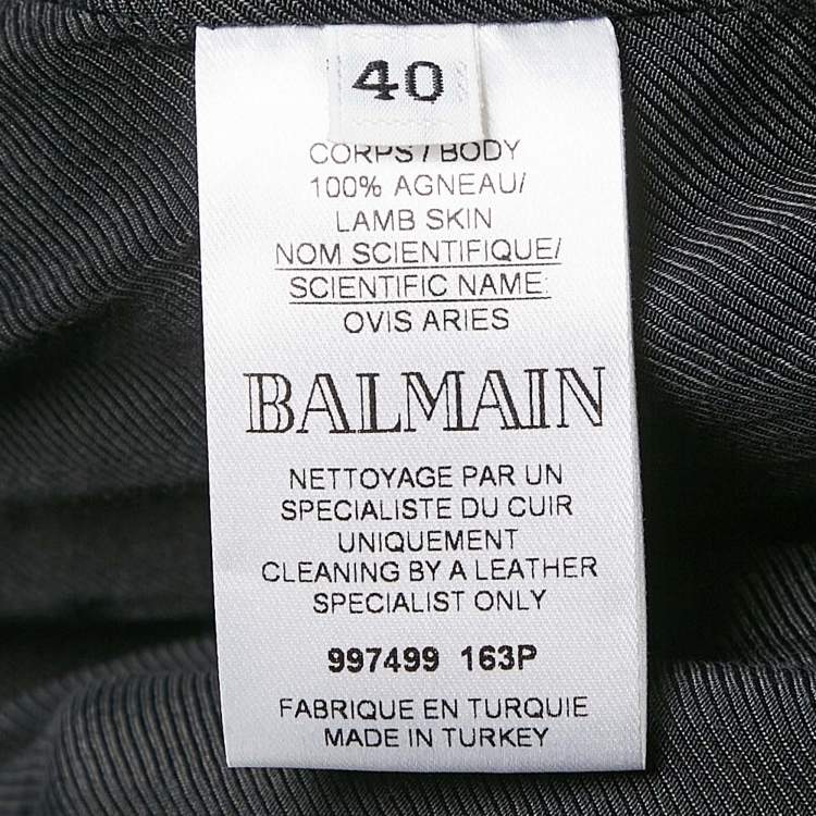 Pre Owned Balmain Black Leather Double Breasted Button Detail Jacket M