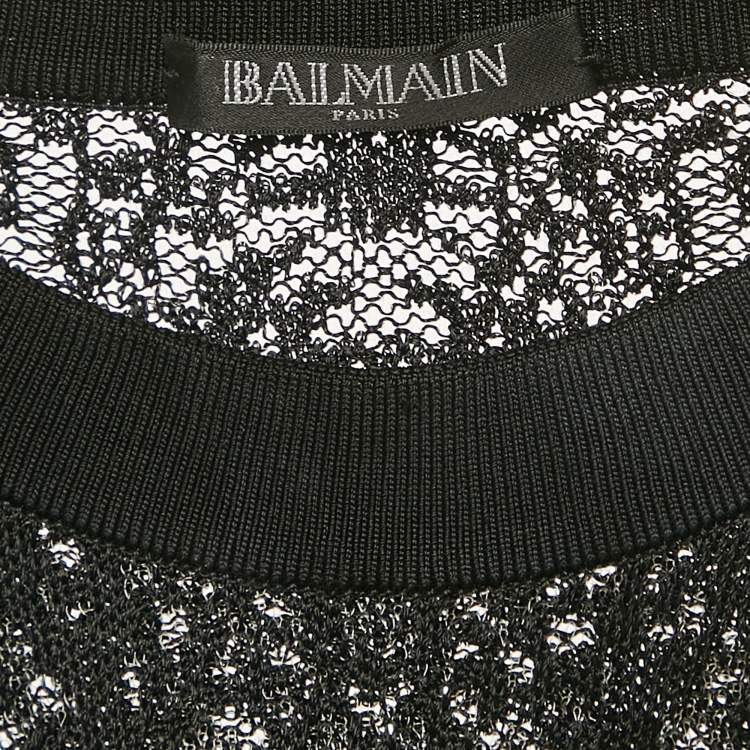 Pre Owned Balmain Black Patterned Mesh Sheer Pullover M