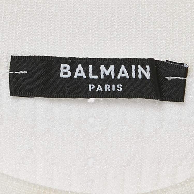 Pre Owned Balmain White Textured Pointelle Knit Crewneck Sweatshirt S