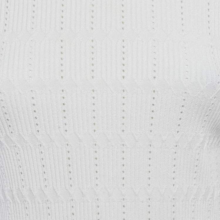 Pre Owned Balmain White Textured Pointelle Knit Crewneck Sweatshirt S