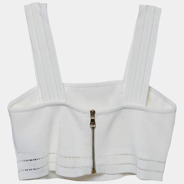 Pre Owned Balmain White Diamond Stretch Knit Crop Top M