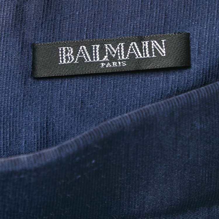 Pre Owned Balmain Navy Blue Cotton Blend Pleated Mini Skirt M