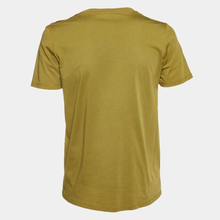 Pre Owned Balmain Green Logo Printed Cotton Buttons Detail Half Sleeve T-Shirt S
