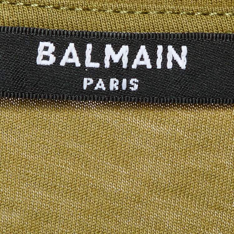 Pre Owned Balmain Green Logo Printed Cotton Buttons Detail Half Sleeve T-Shirt S