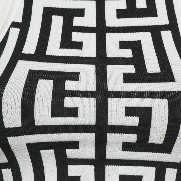 Pre Owned Balmain White/Black Monogram Knit Sleeveless Crop Top S