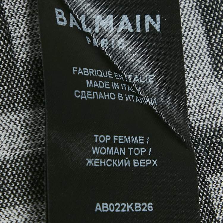 Pre Owned Balmain White/Black Monogram Knit Sleeveless Crop Top S